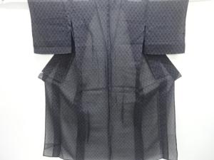 アンティーク　幾何学模様織り出し夏十日町紬着物